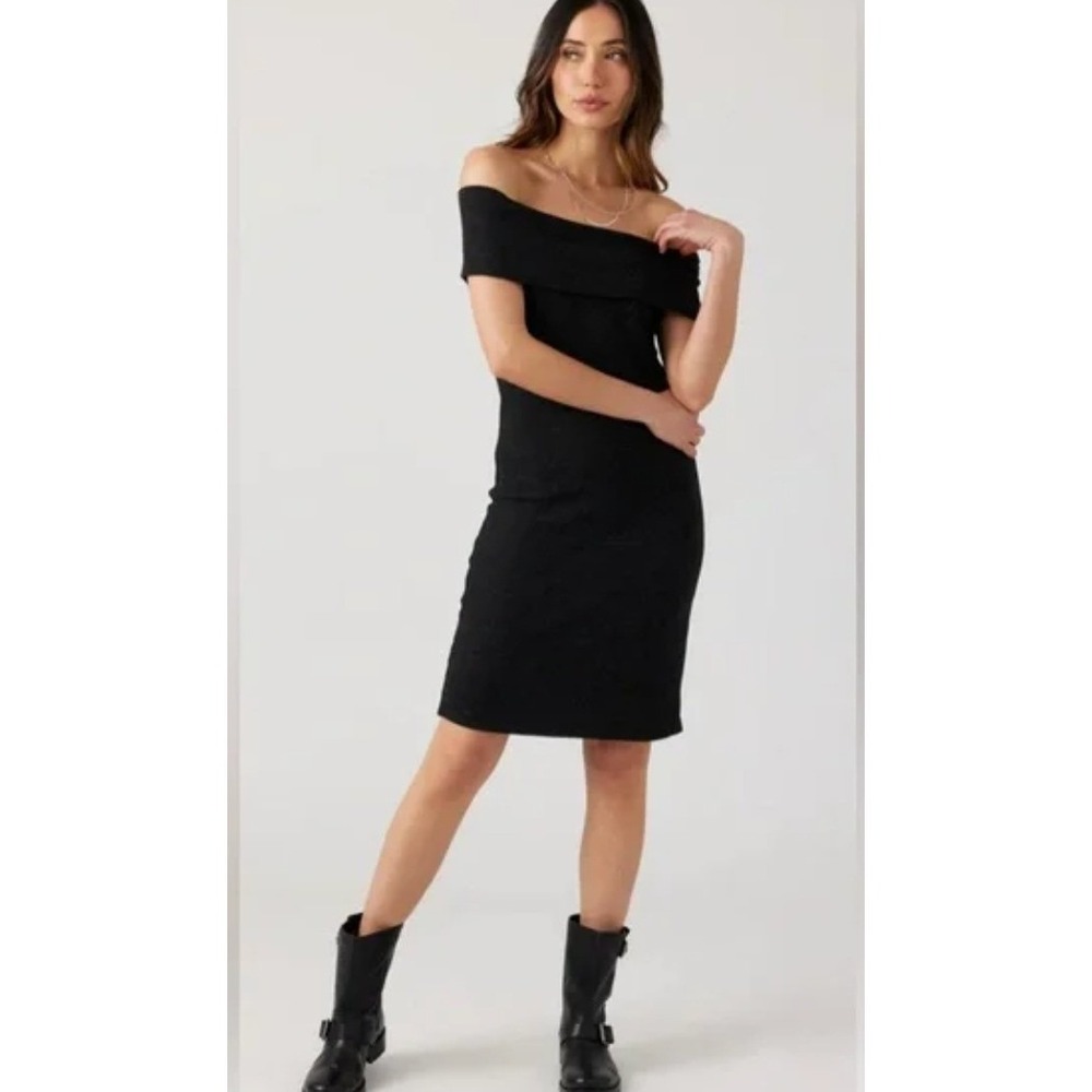 SOL ANGELES Dress Womens Large Black Thermal Off Shoulder Knit Anthropologie